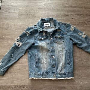 Oversized Distressed Blue Denim Jacket